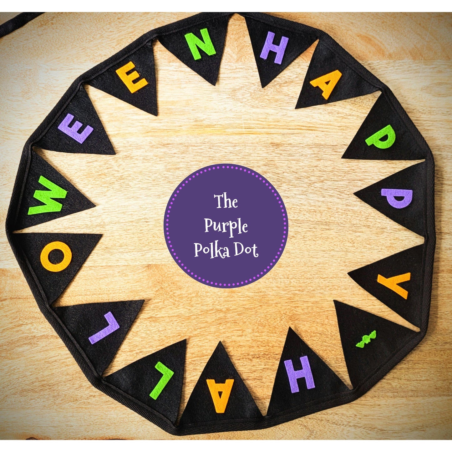 Happy Halloween black felt bunting with felt lettering in Halloween colours