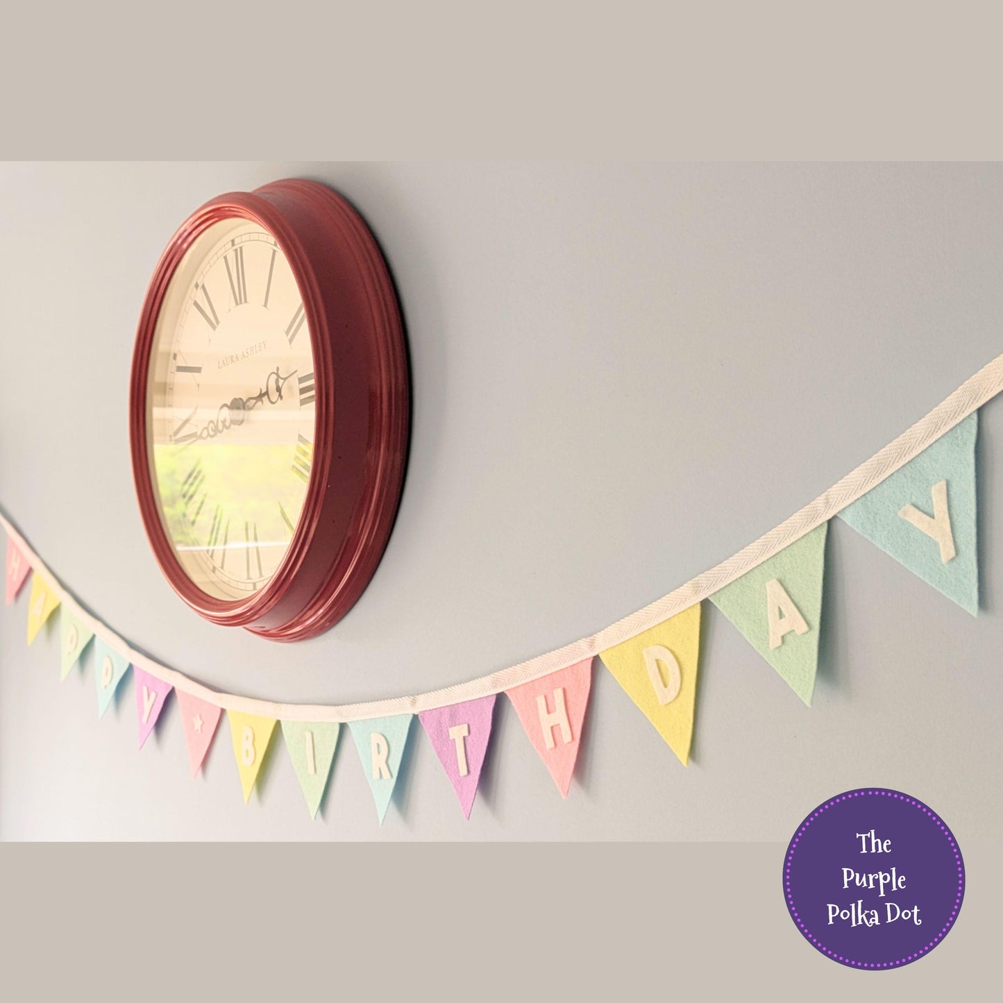 Happy Birthday felt rainbow pastel bunting with die-cut lettering