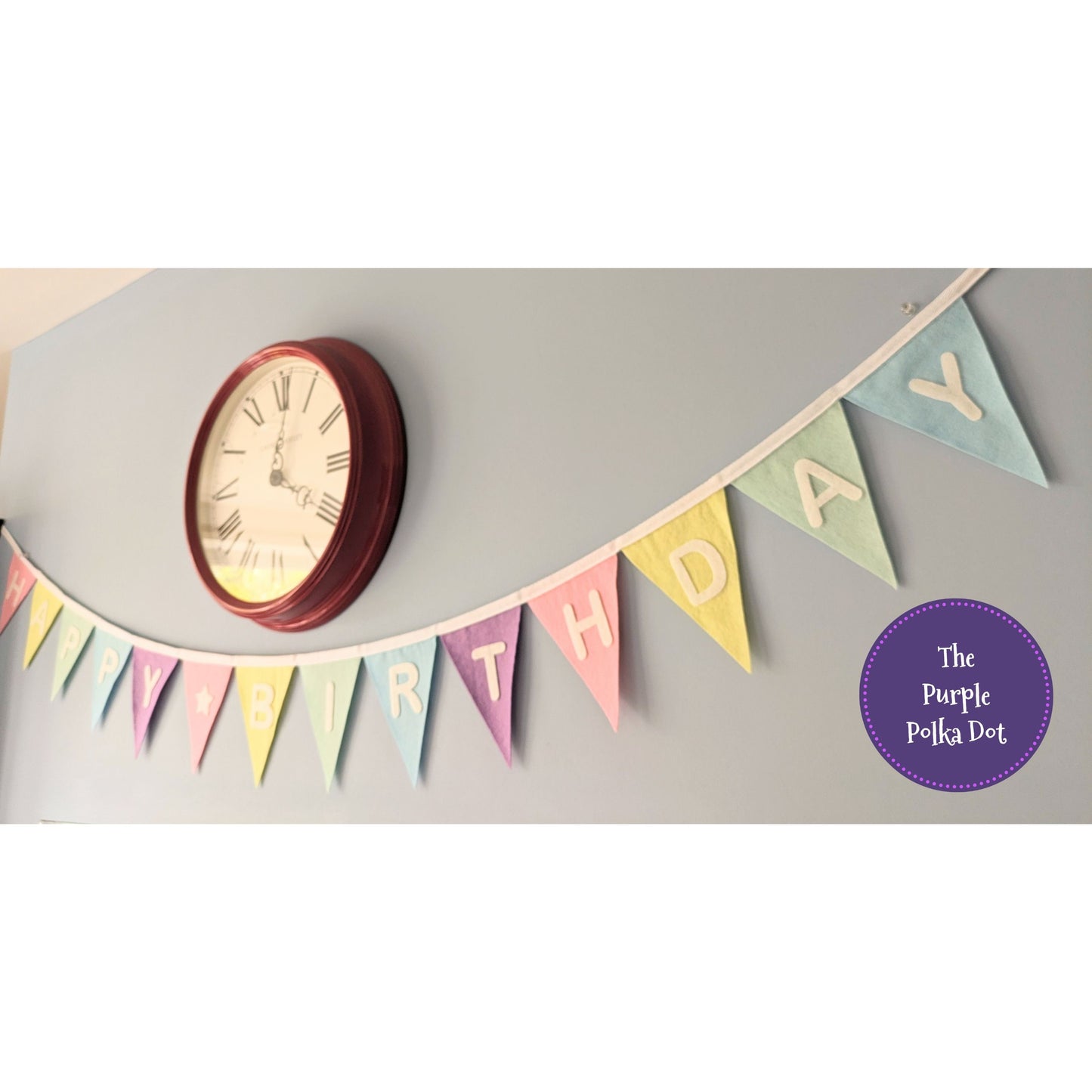 Happy Birthday felt rainbow pastel bunting with hand-cut lettering
