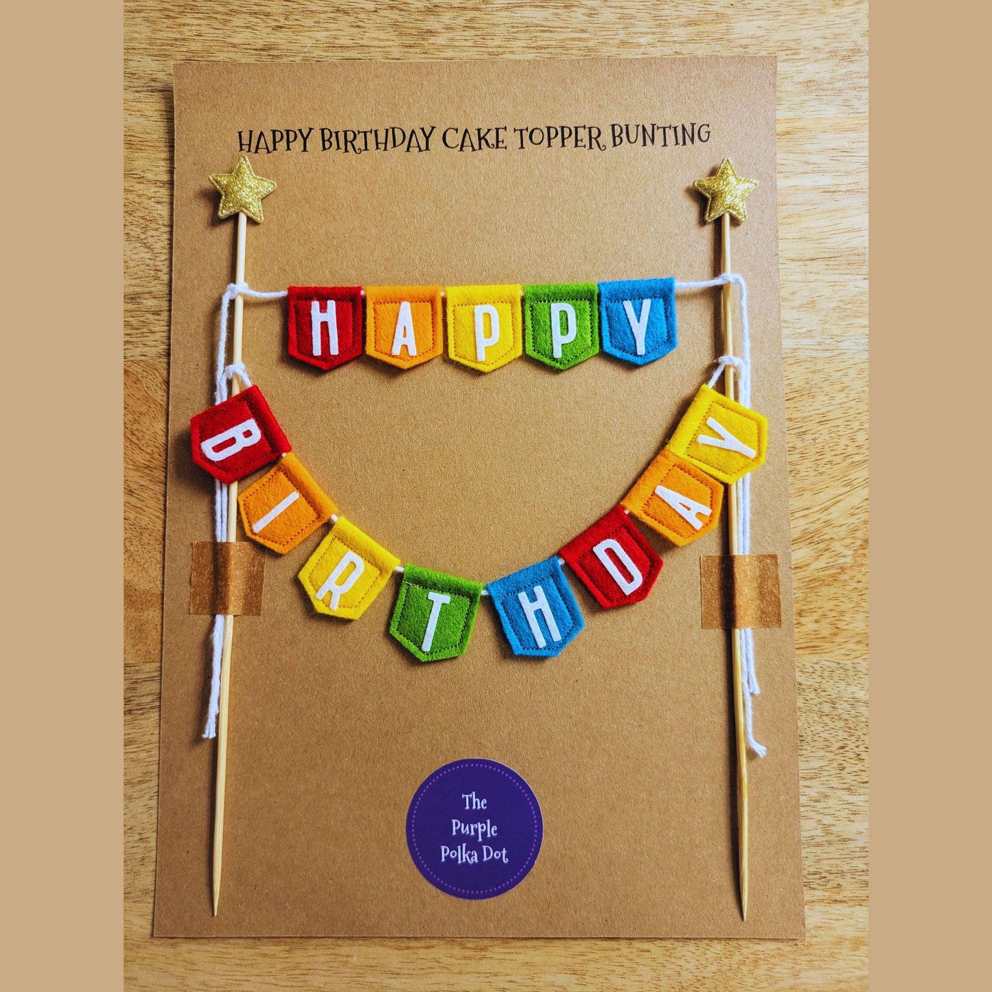 Felt Happy Birthday Cake Topper Spearhead Bunting in Rainbow Colours