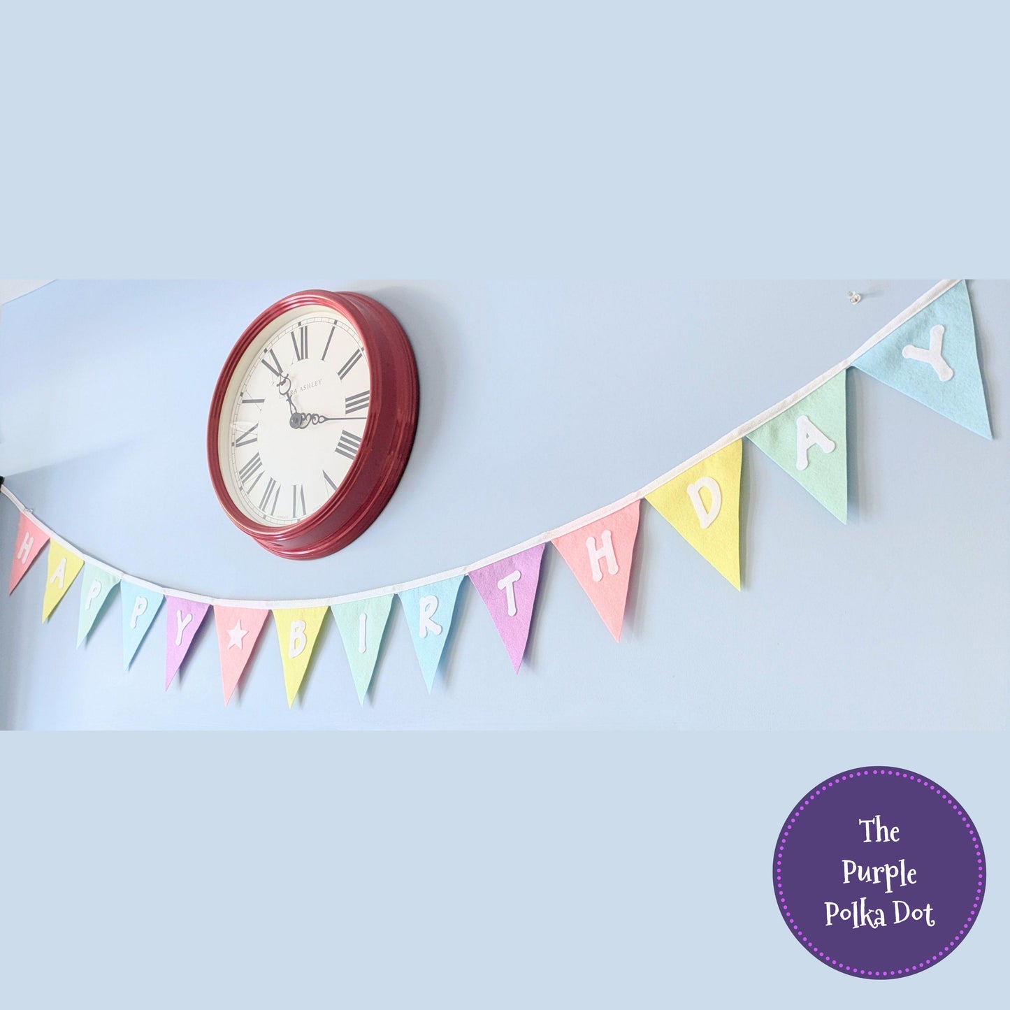 Happy Birthday felt rainbow pastel bunting with large die-cut lettering