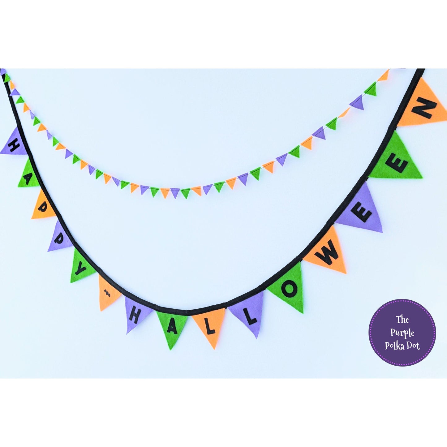Happy Halloween felt bunting in Halloween colours with black felt lettering