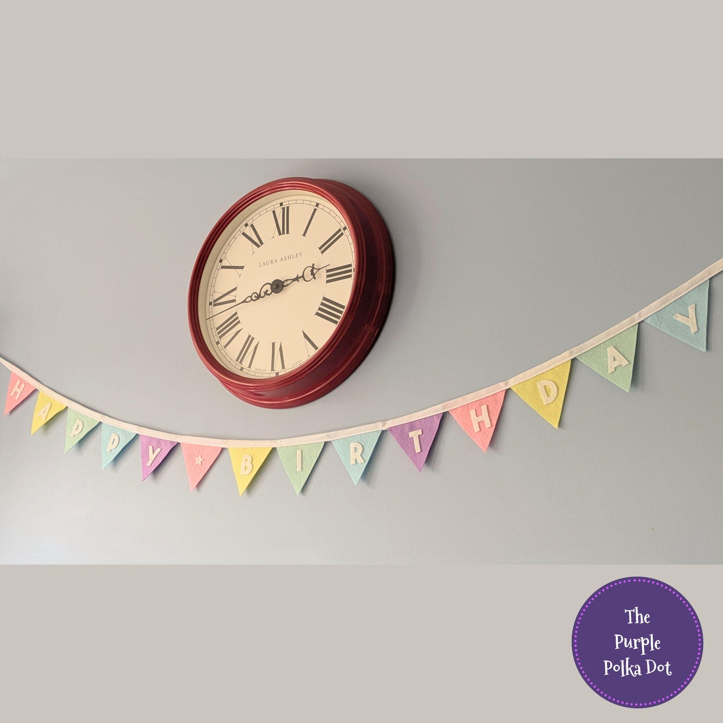 Happy Birthday felt rainbow pastel bunting with die-cut lettering