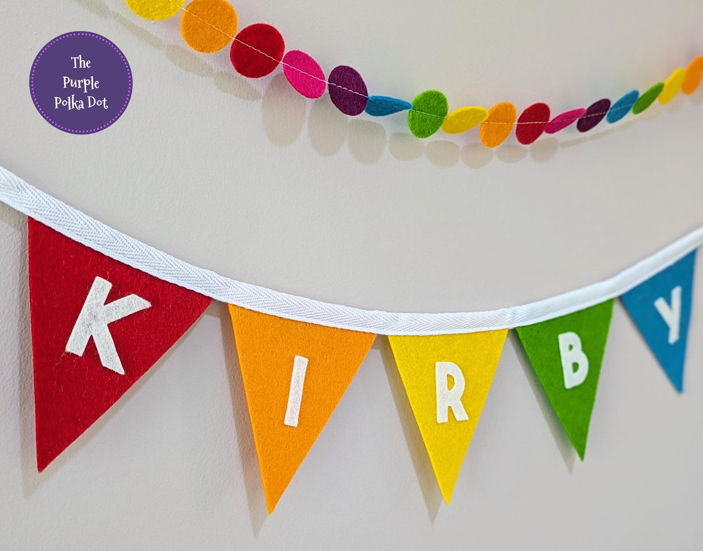 Custom personalised rainbow felt bunting with die-cut lettering