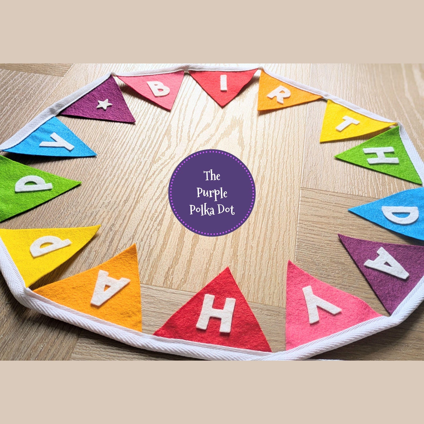 Happy Birthday felt rainbow bunting with die-cut lettering