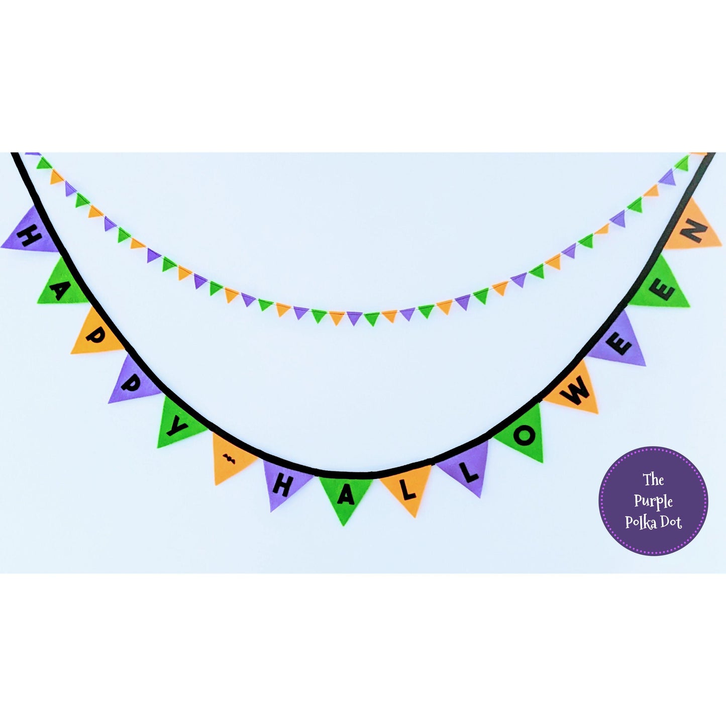 Happy Halloween felt bunting in Halloween colours with black felt lettering