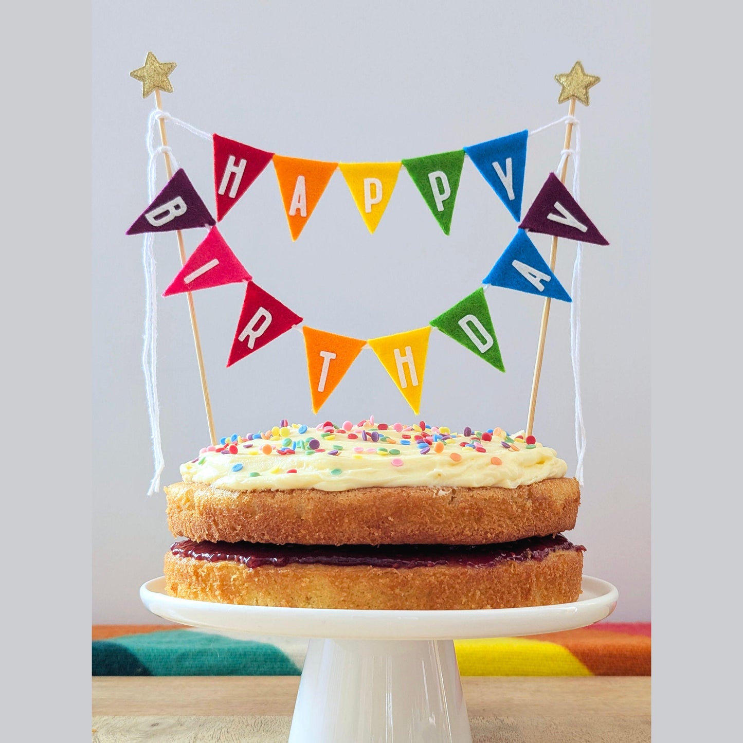 Happy Birthday Cake Topper Bunting in Rainbow Colours