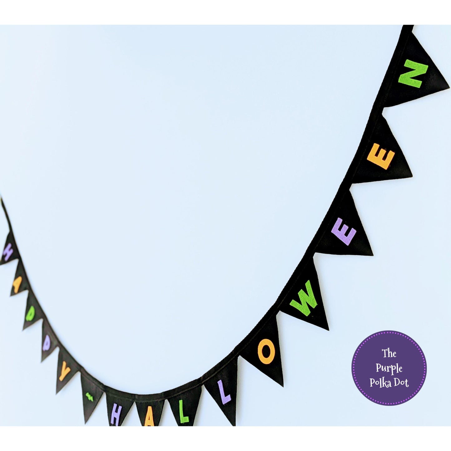 Happy Halloween black felt bunting with felt lettering in Halloween colours