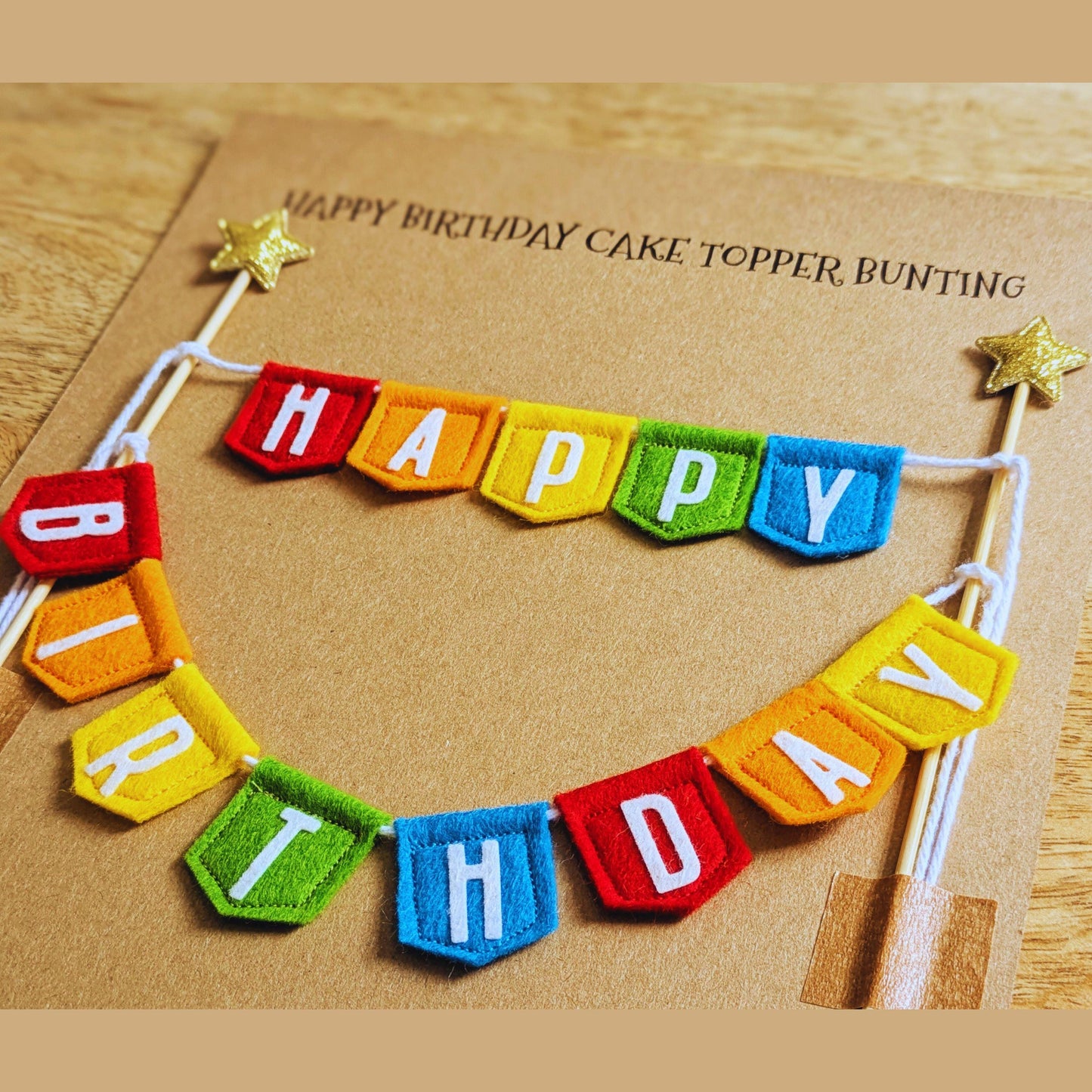 Felt Happy Birthday Cake Topper Spearhead Bunting in Rainbow Colours