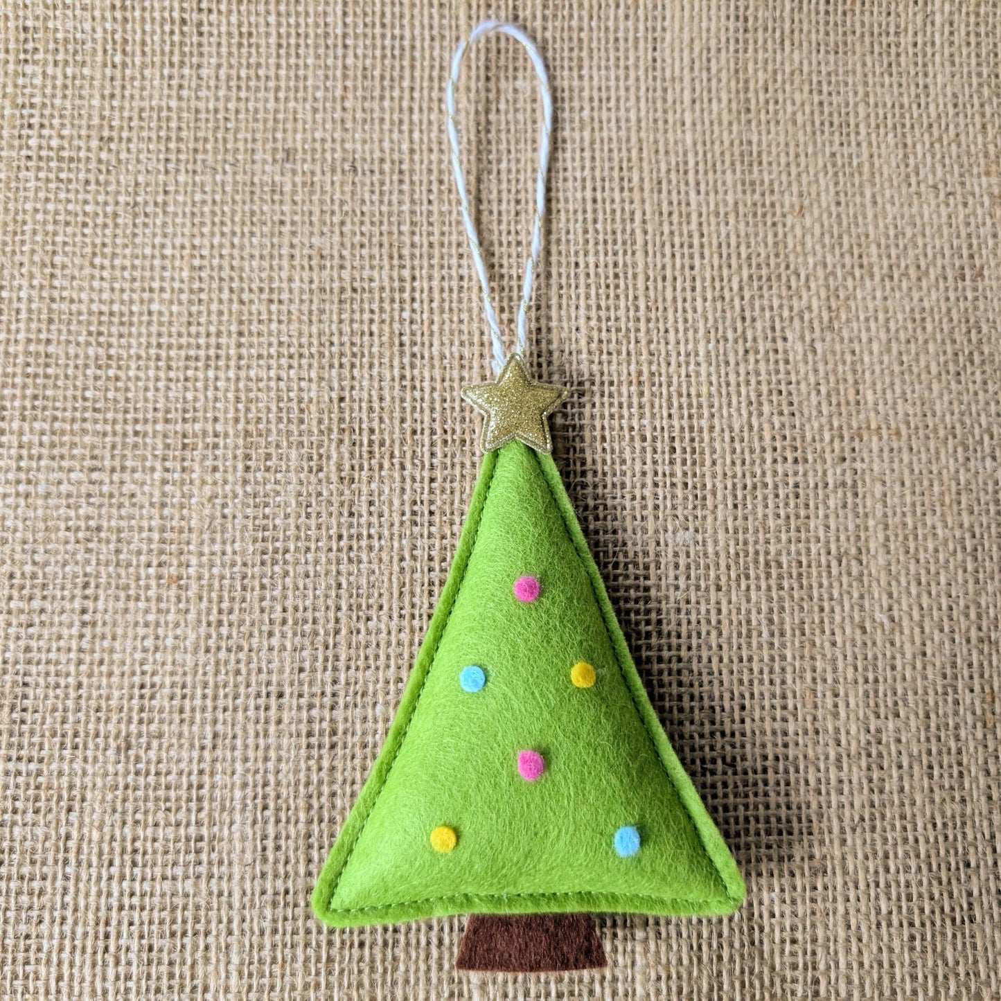 Felt Christmas Tree Hanging Decorations: Pink, green and turquoise
