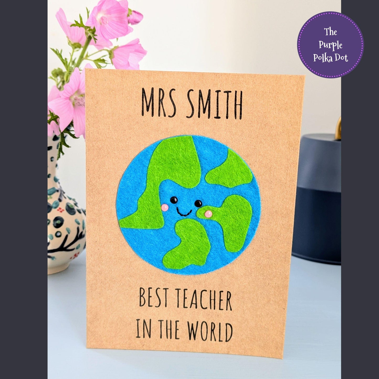 Personalised best teacher in the world card, end of year thank you teacher gift, thank you card for teacher, custom teacher gift, handmade