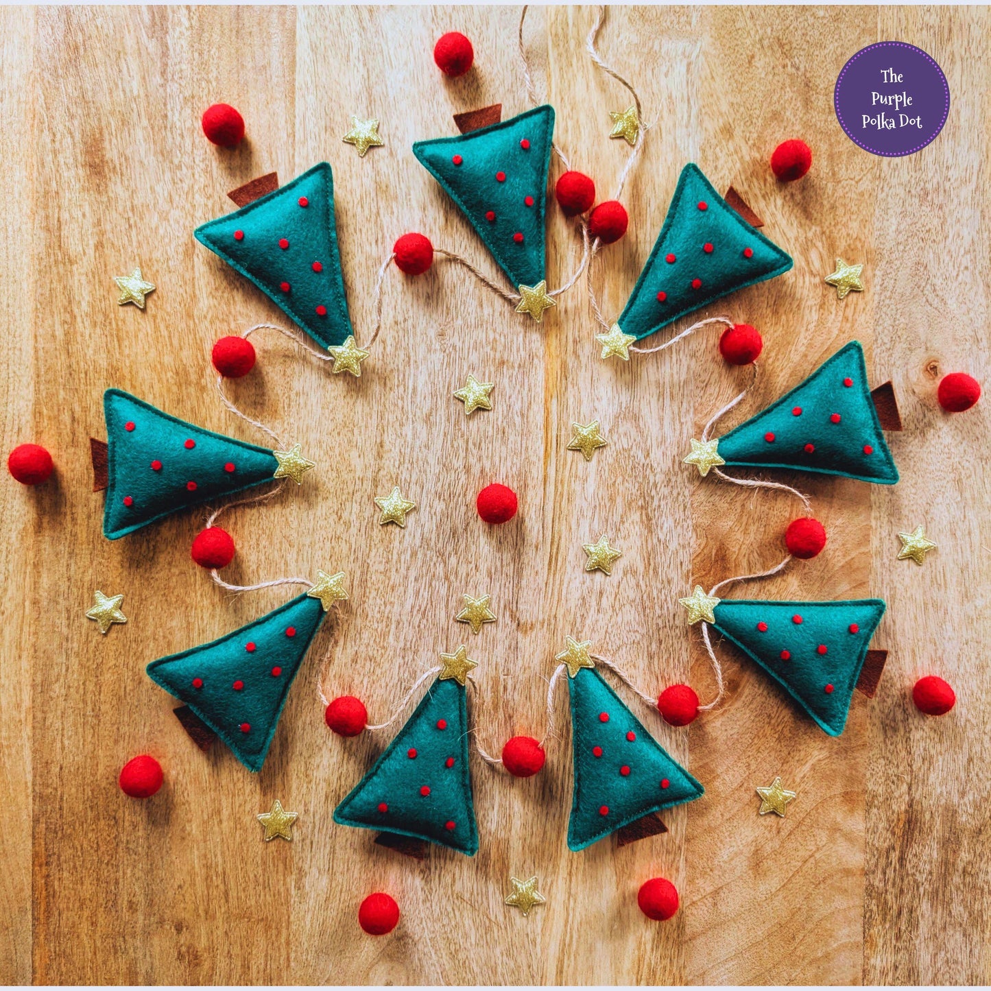 Felt Christmas Tree Garland - Holly Green and Red in a Variety of Lengths
