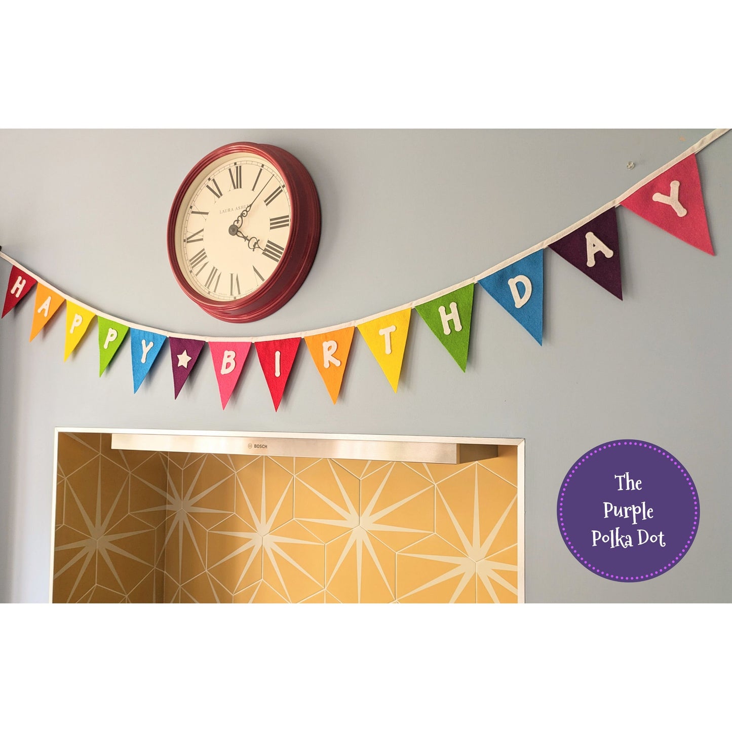 Happy Birthday felt rainbow bunting with large die cut lettering