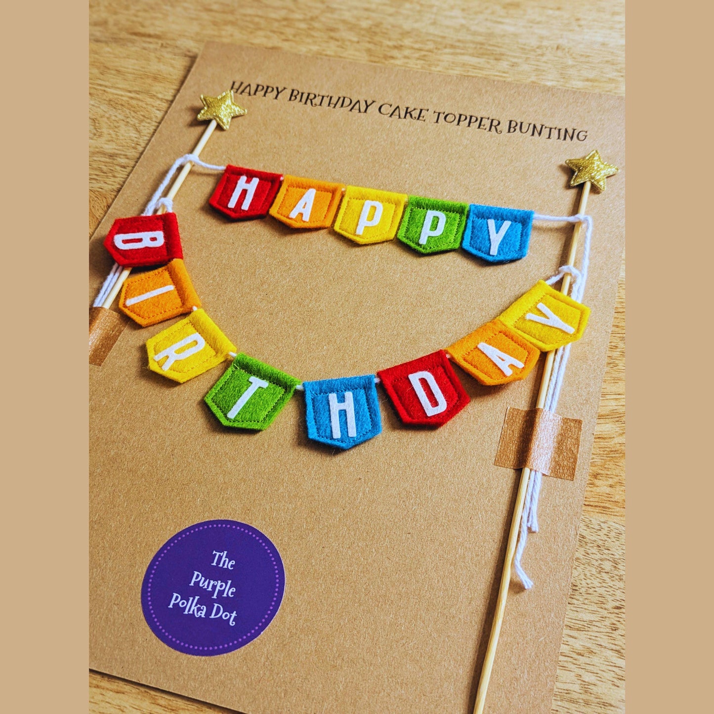 Felt Happy Birthday Cake Topper Spearhead Bunting in Rainbow Colours