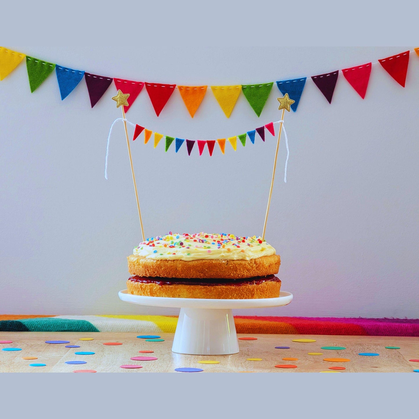 Felt Rainbow Cake Topper Bunting with Isosceles Triangle Flags