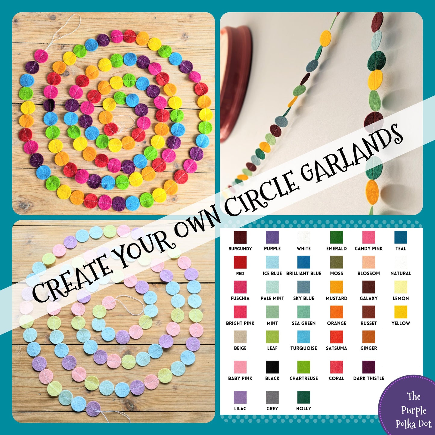 Custom personalised felt circle garlands banners bunting