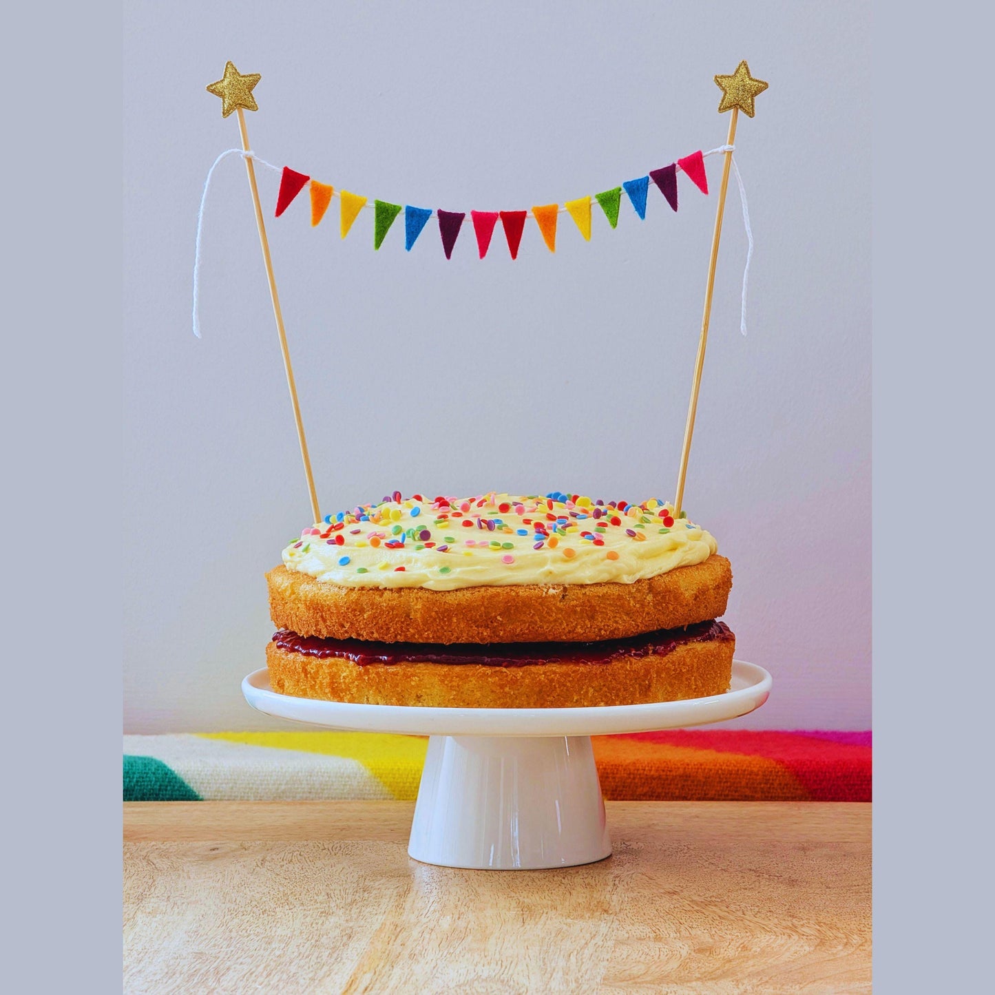 Felt Rainbow Cake Topper Bunting with Isosceles Triangle Flags