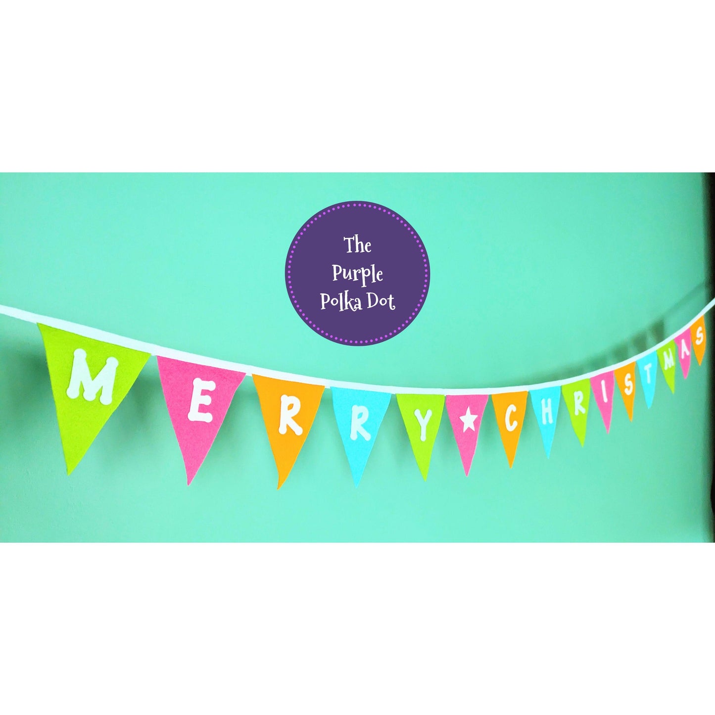 Merry Christmas large felt festive bunting garland hanging decoration in bright colours