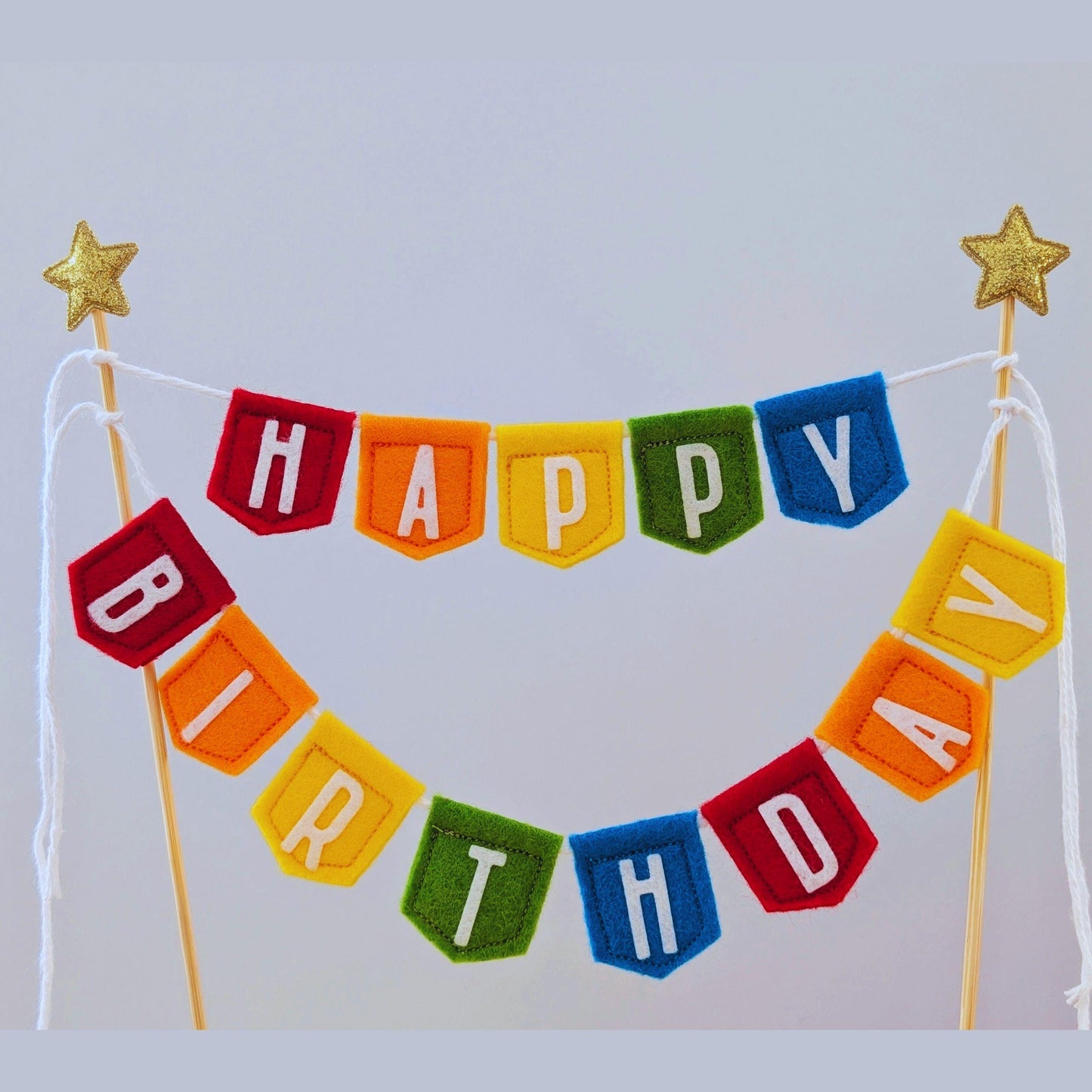Felt Happy Birthday Cake Topper Spearhead Bunting in Rainbow Colours