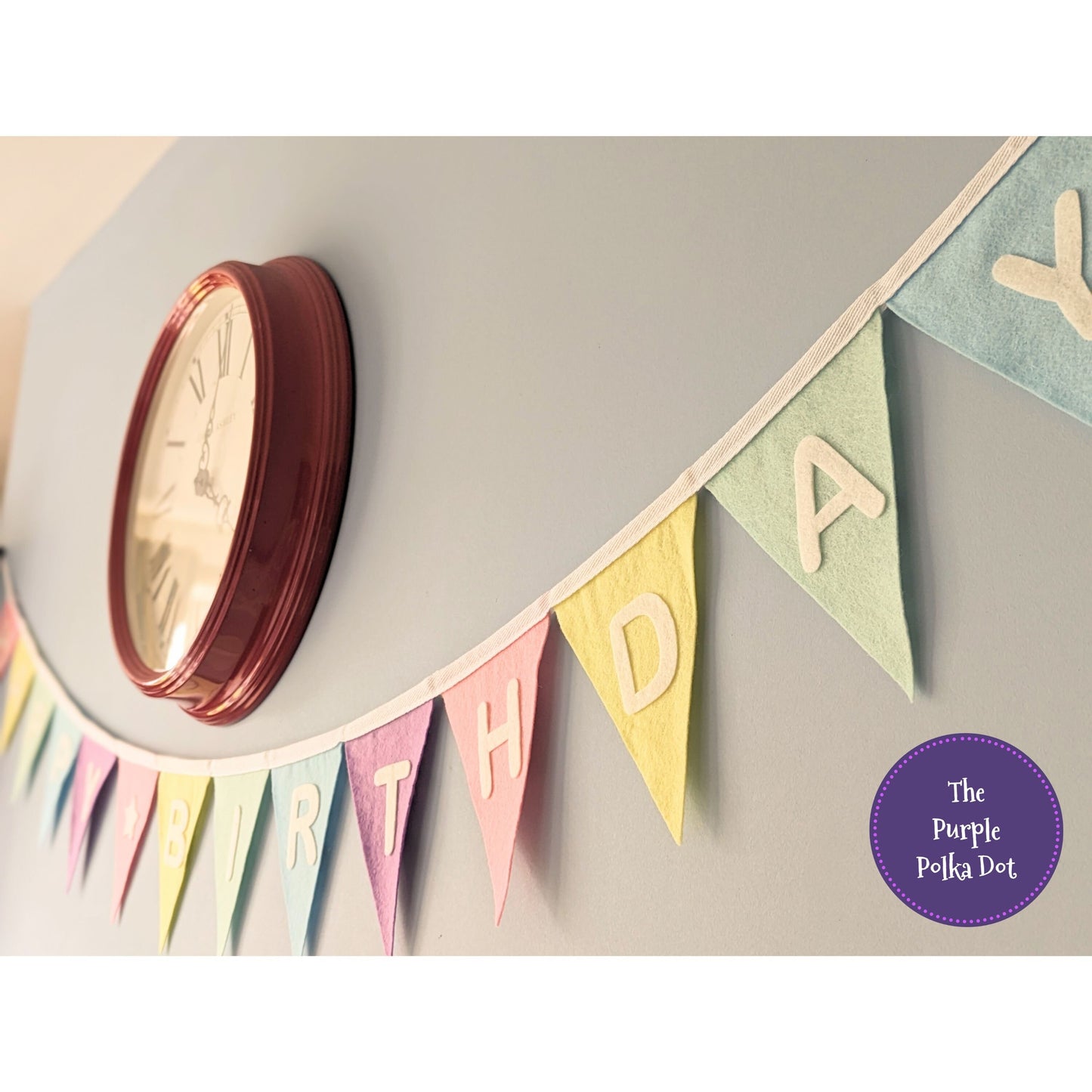 Happy Birthday felt rainbow pastel bunting with hand-cut lettering