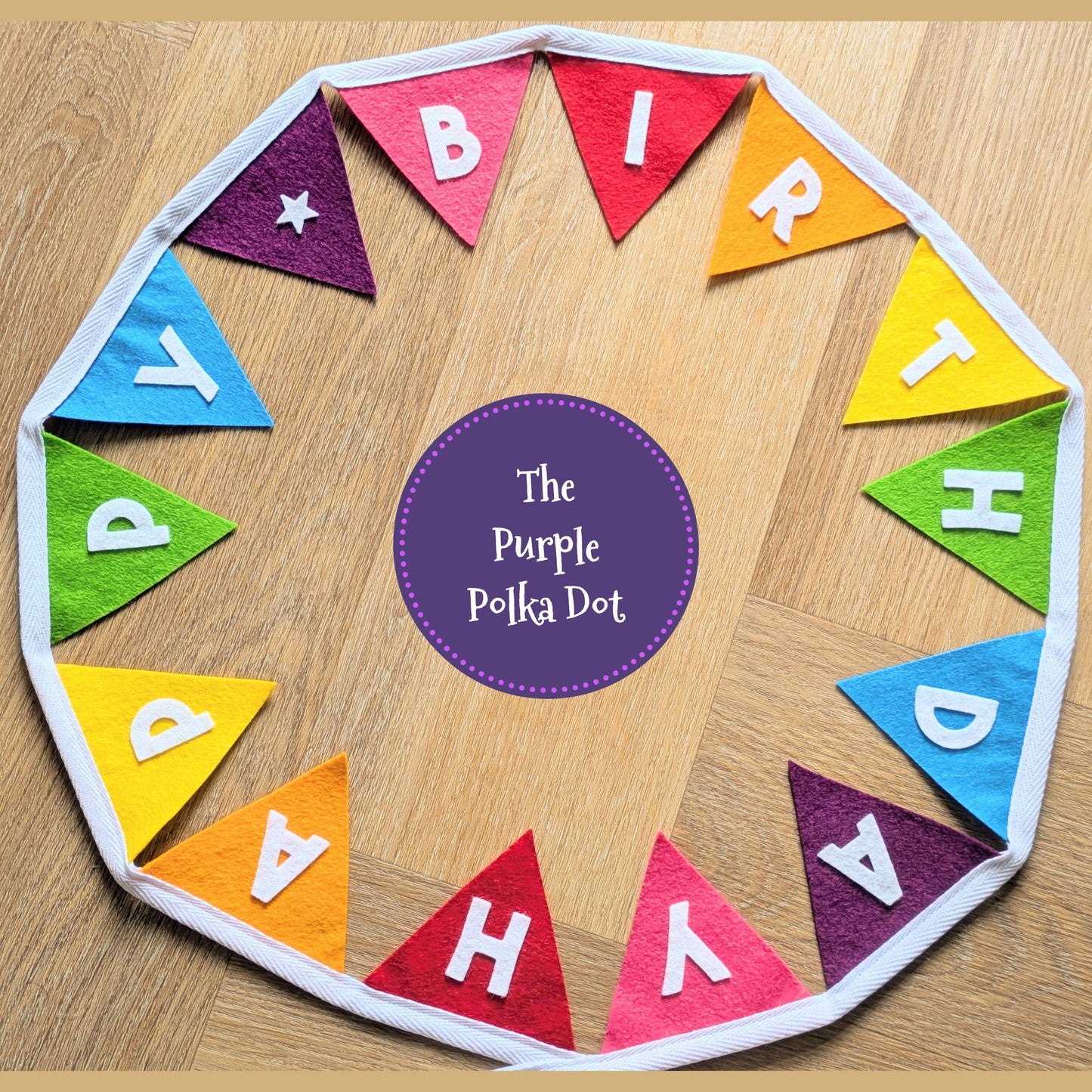 Happy Birthday felt rainbow bunting with die-cut lettering