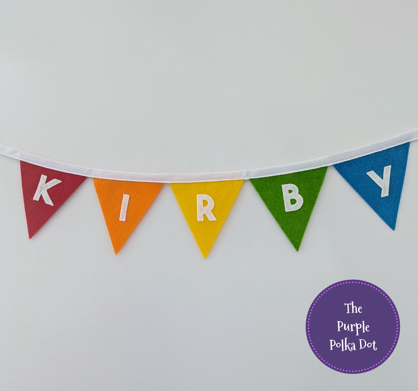 Custom personalised rainbow felt bunting with die-cut lettering