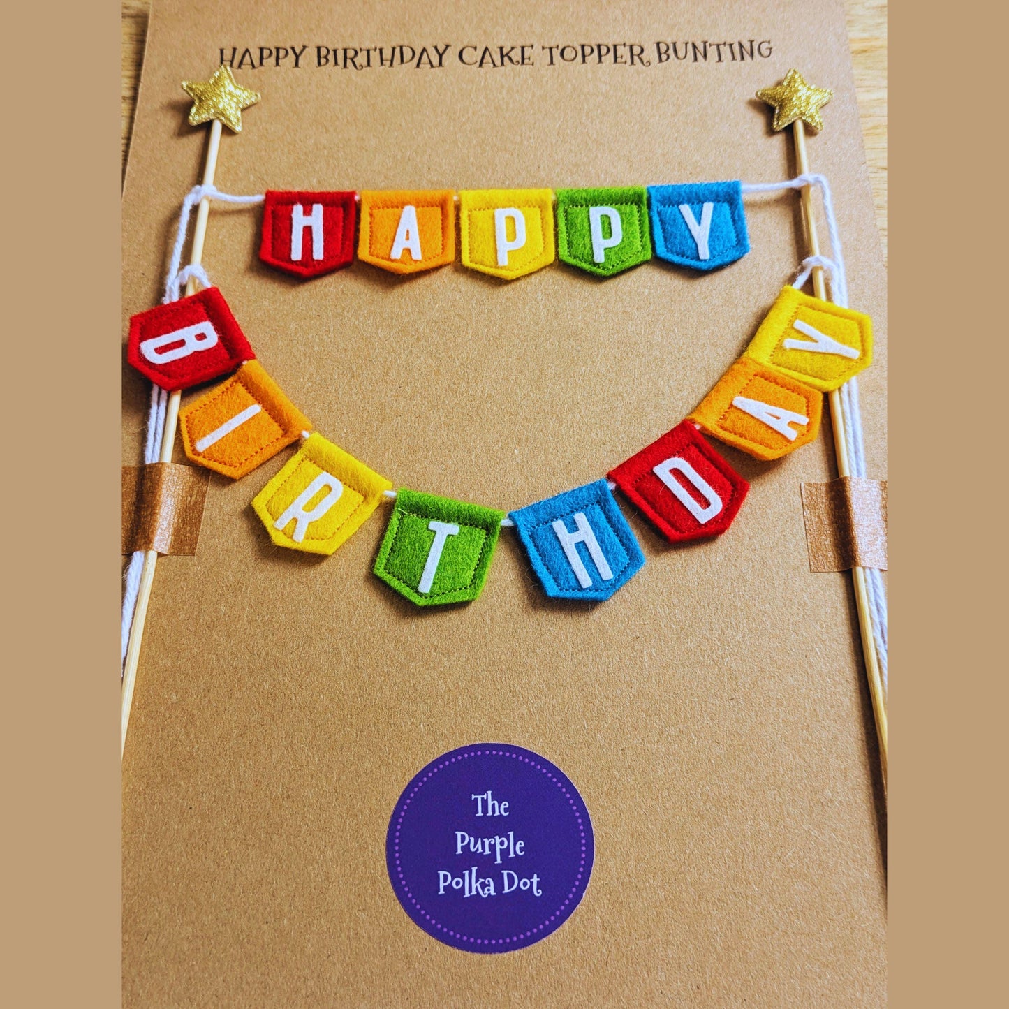 Felt Happy Birthday Cake Topper Spearhead Bunting in Rainbow Colours
