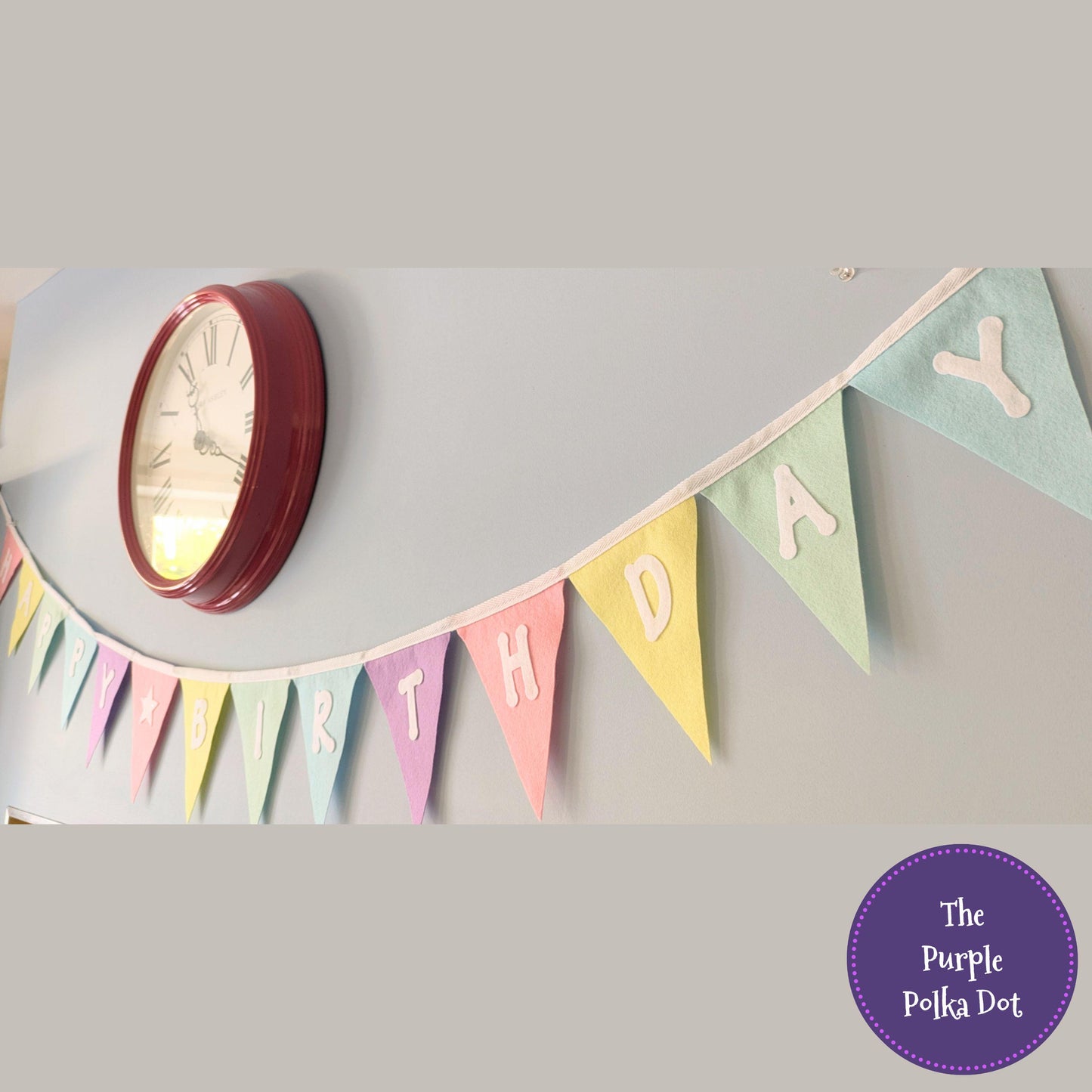 Happy Birthday felt rainbow pastel bunting with large die-cut lettering