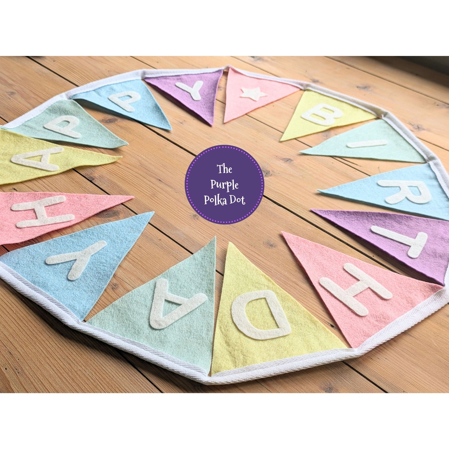 Happy Birthday felt rainbow pastel bunting with hand-cut lettering
