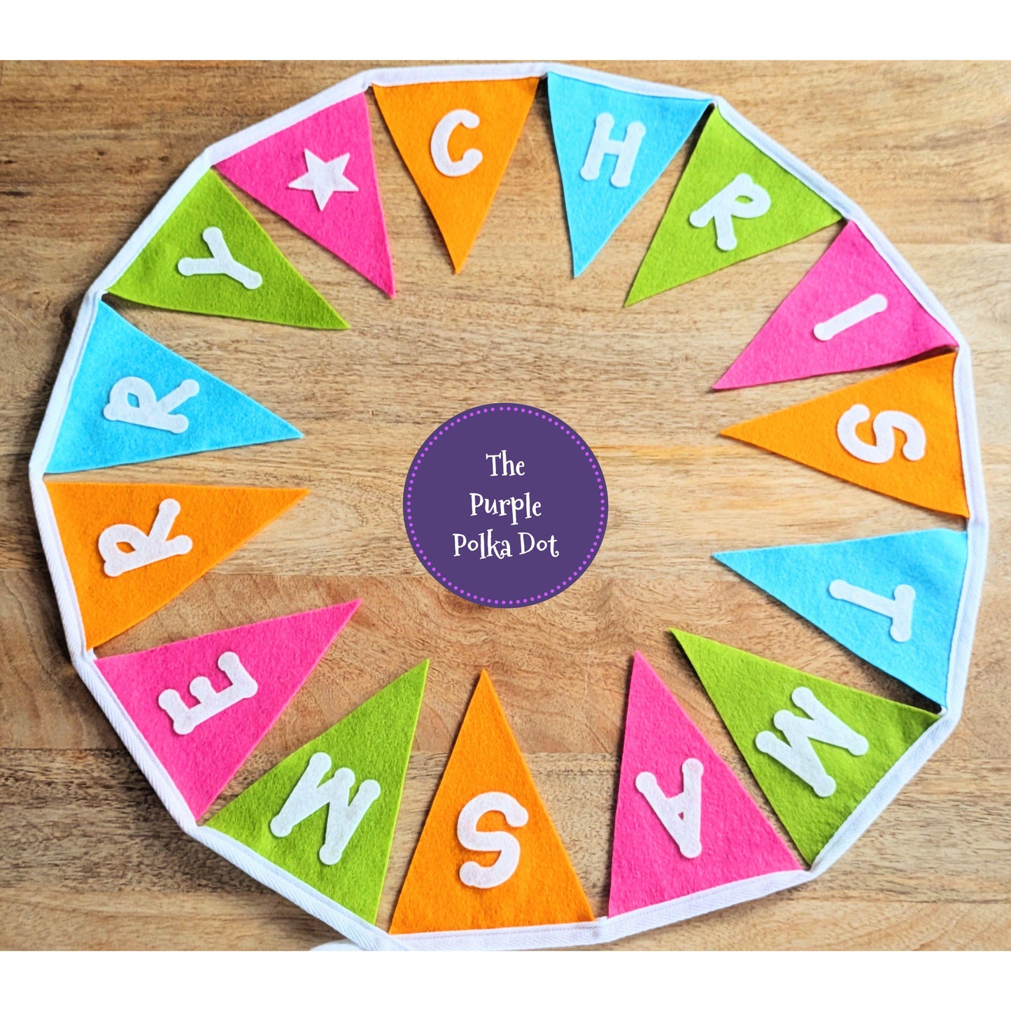 Merry Christmas large felt festive bunting garland hanging decoration in bright colours