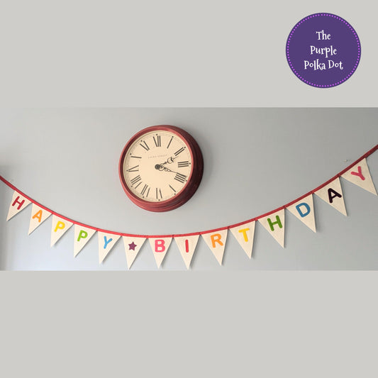 Happy Birthday felt bunting with rainbow hand-cut lettering