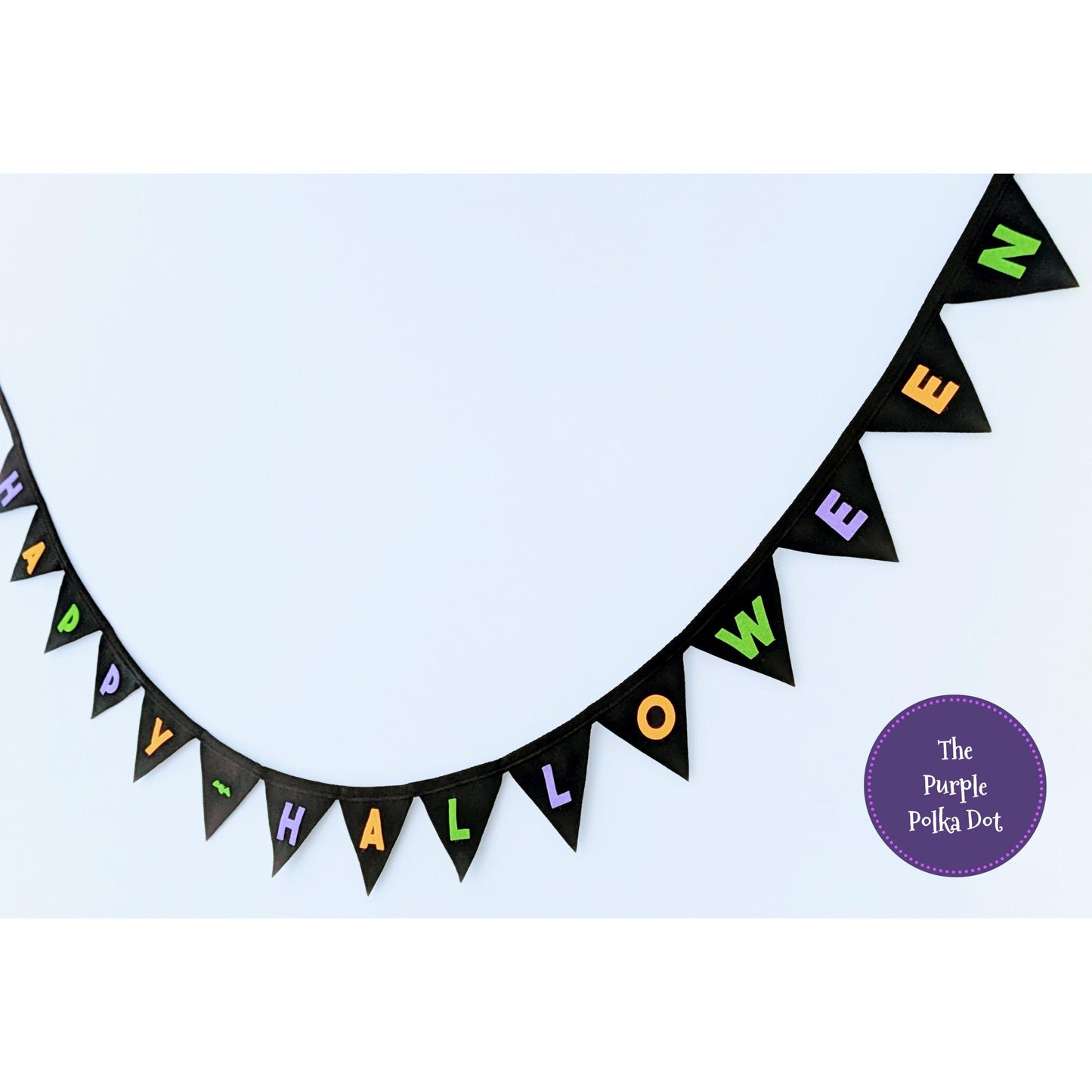 Happy Halloween black felt bunting with felt lettering in Halloween colours