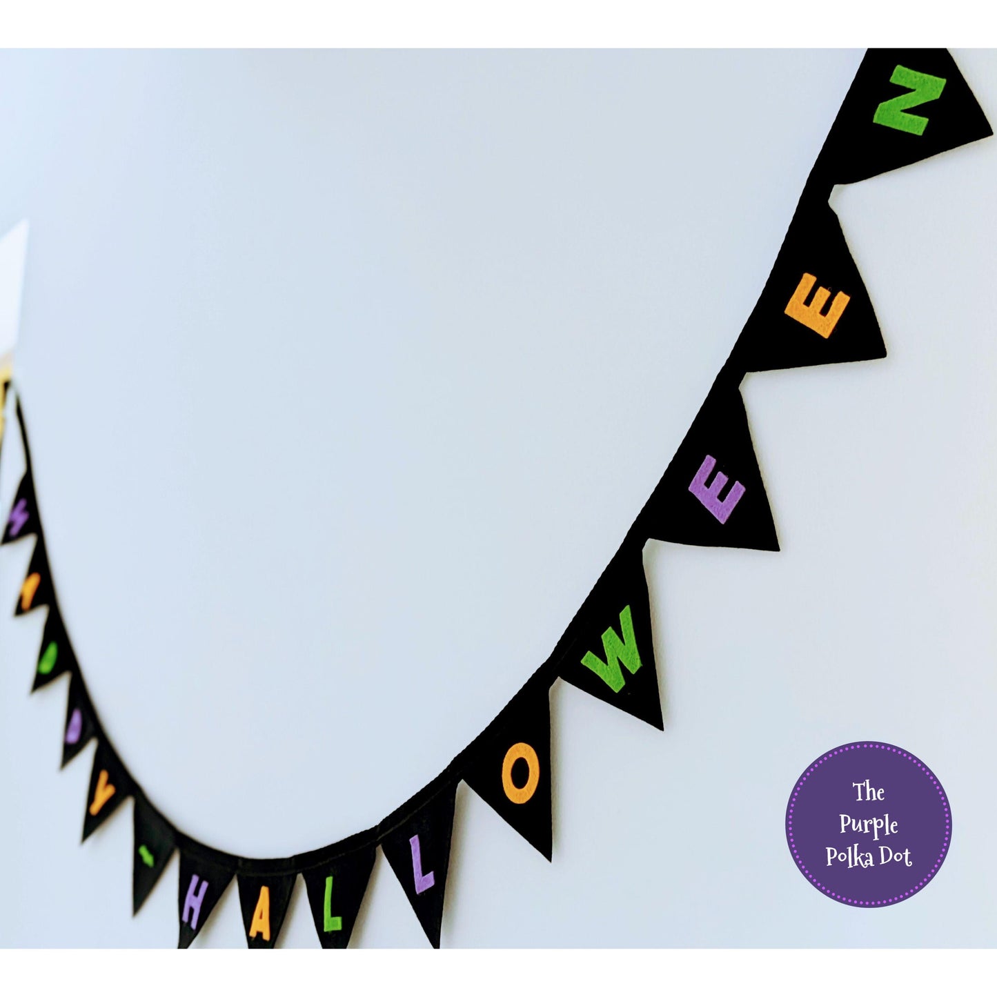 Happy Halloween black felt bunting with felt lettering in Halloween colours