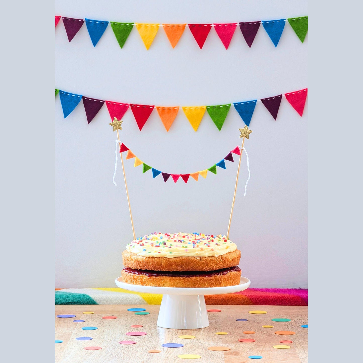 Felt Rainbow Cake Topper Bunting with Equilateral Triangle Flags