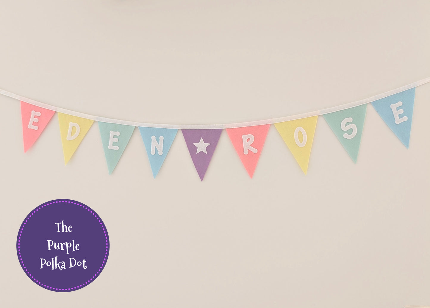 Custom personalised rainbow pastel felt bunting with large die-cut lettering