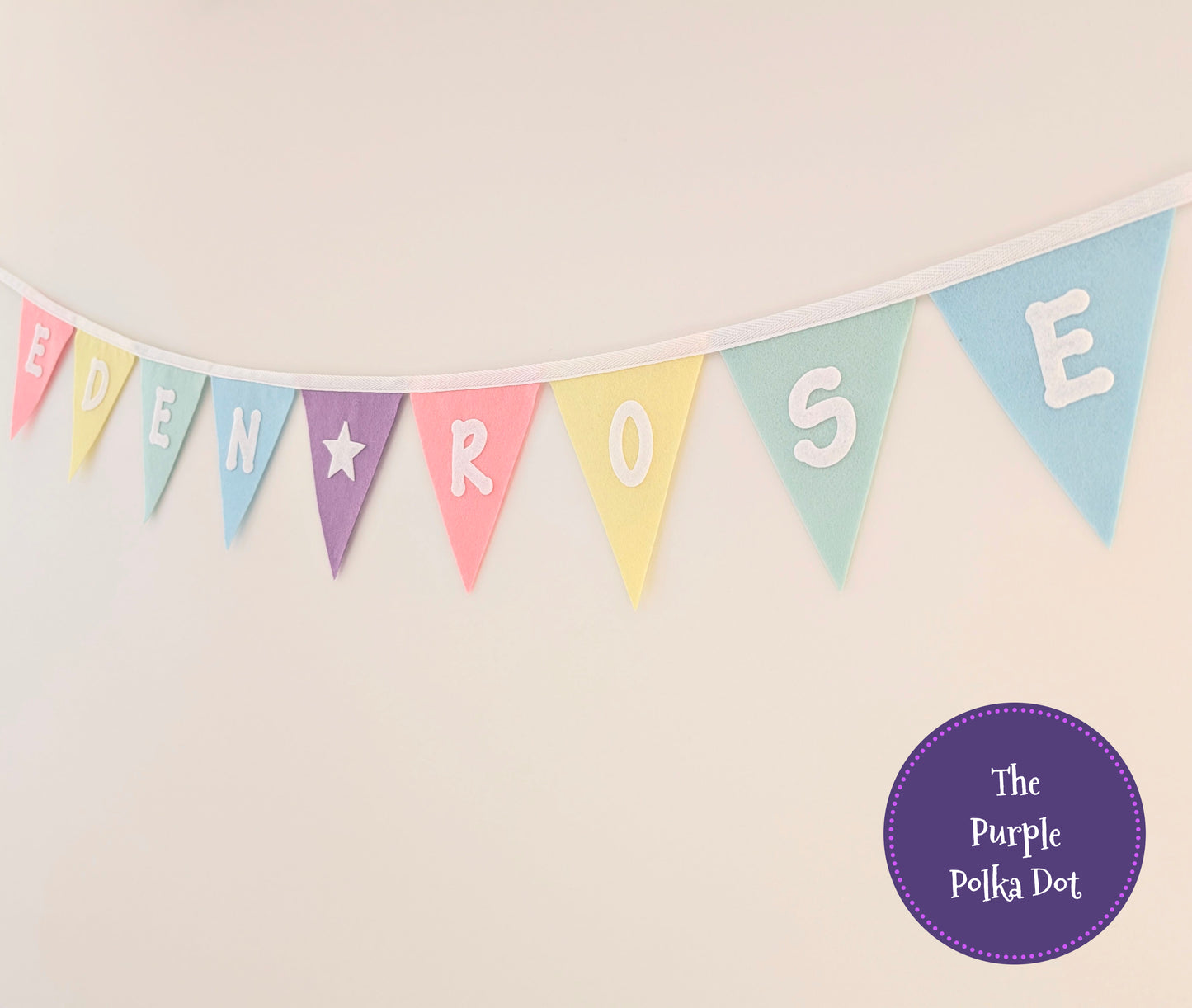 Custom personalised rainbow pastel felt bunting with large die-cut lettering