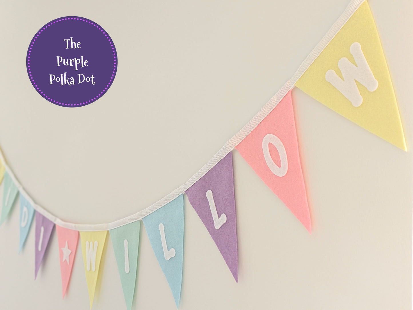Custom personalised rainbow pastel felt bunting with large die-cut lettering