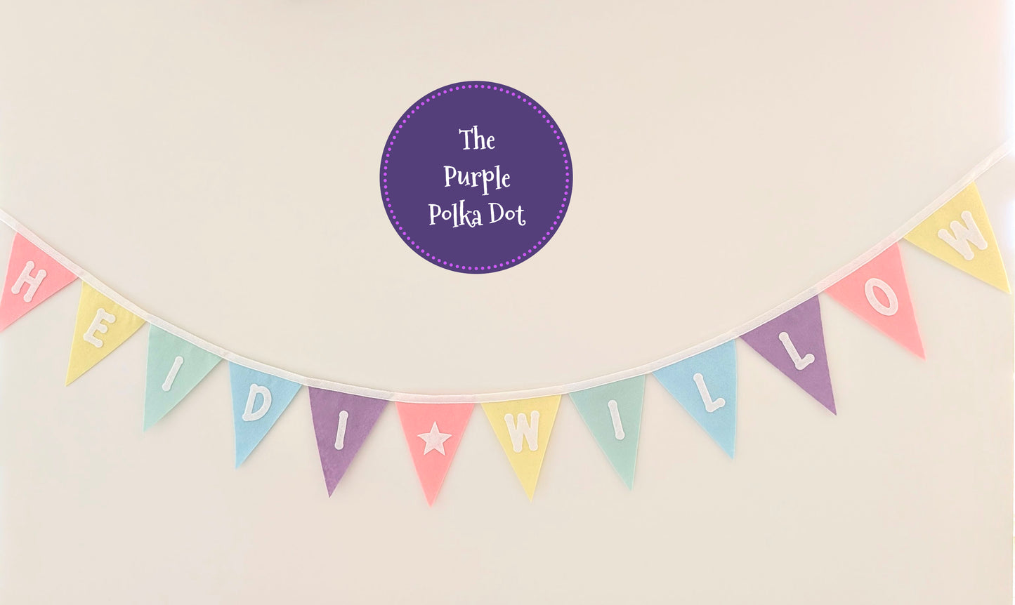 Custom personalised rainbow pastel felt bunting with large die-cut lettering