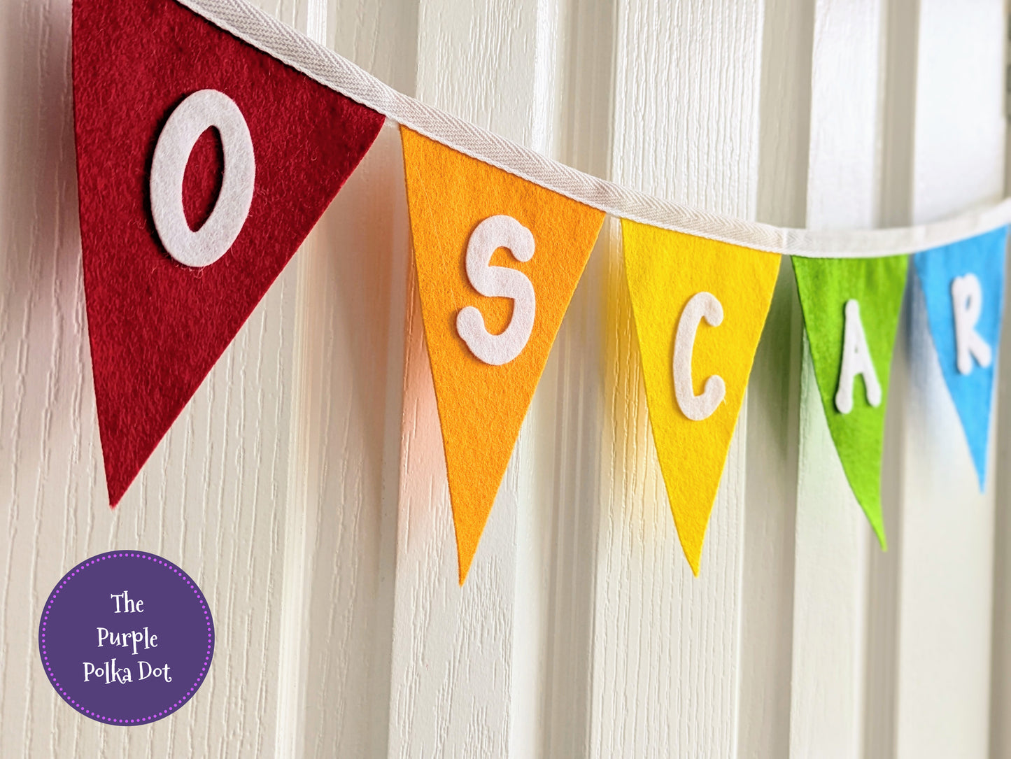 Custom personalised rainbow felt bunting with large die-cut lettering