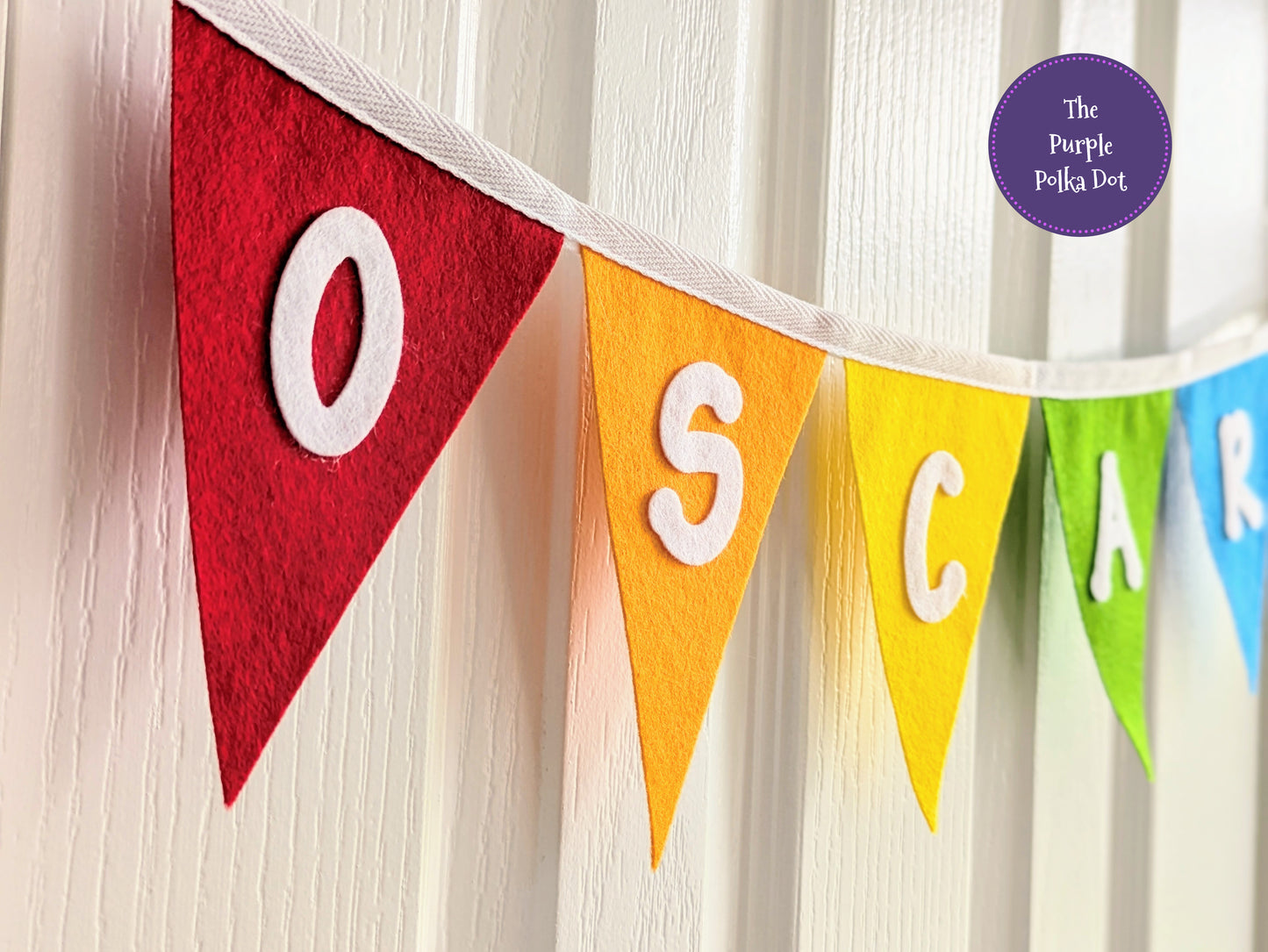 Custom personalised rainbow felt bunting with large die-cut lettering