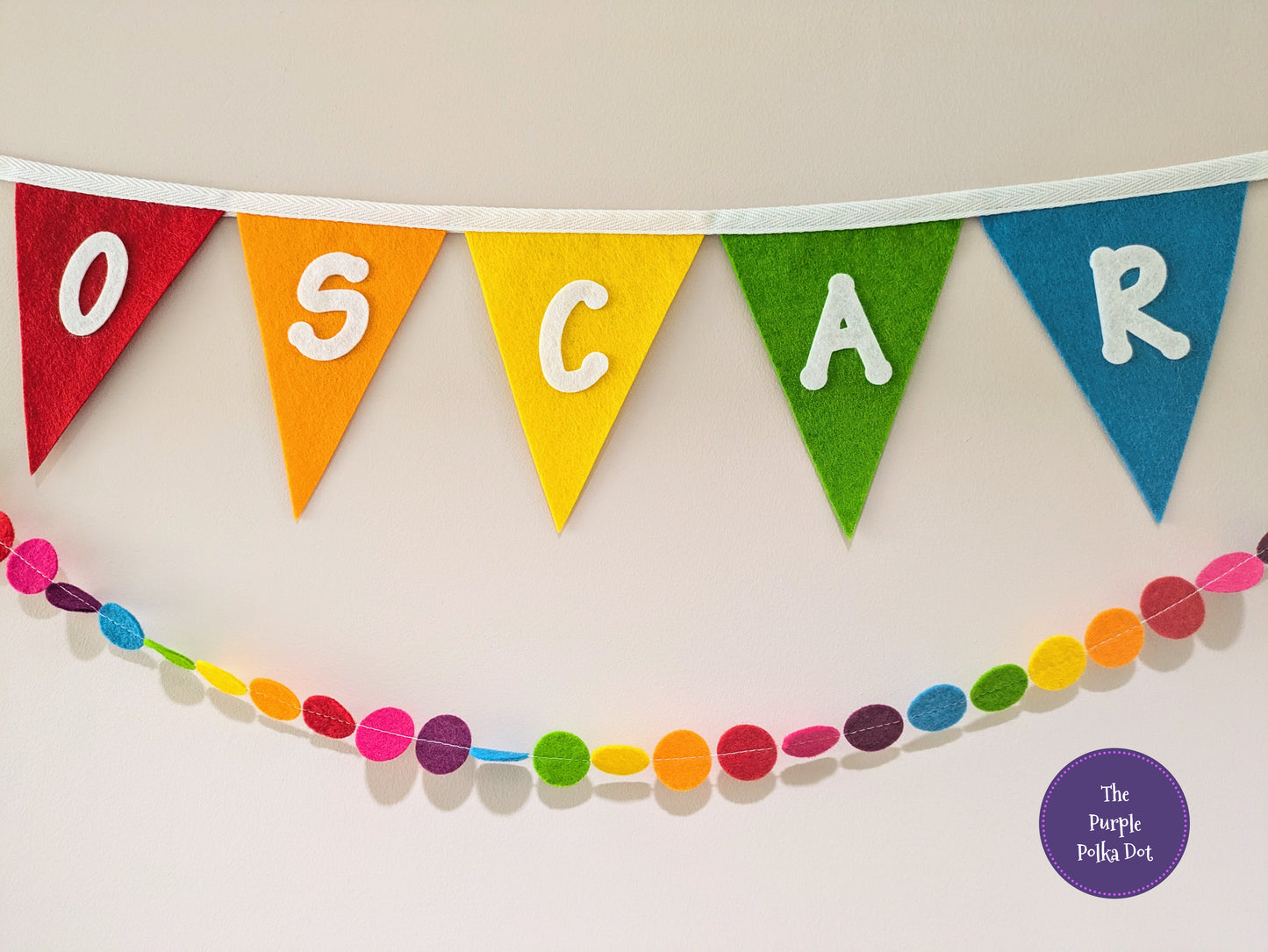 Custom personalised rainbow felt bunting with large die-cut lettering
