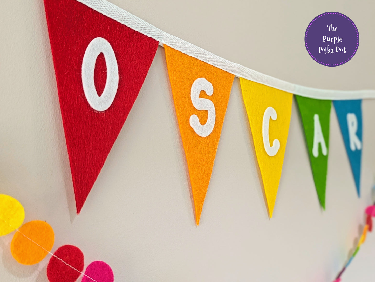 Custom personalised rainbow felt bunting with large die-cut lettering