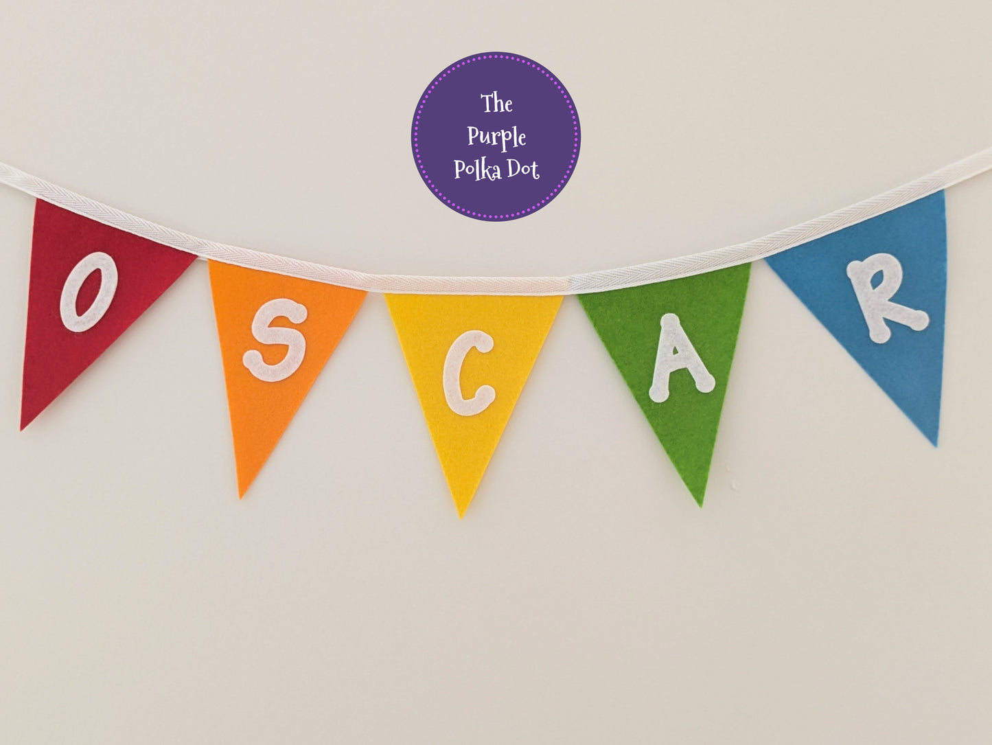 Custom personalised rainbow felt bunting with large die-cut lettering