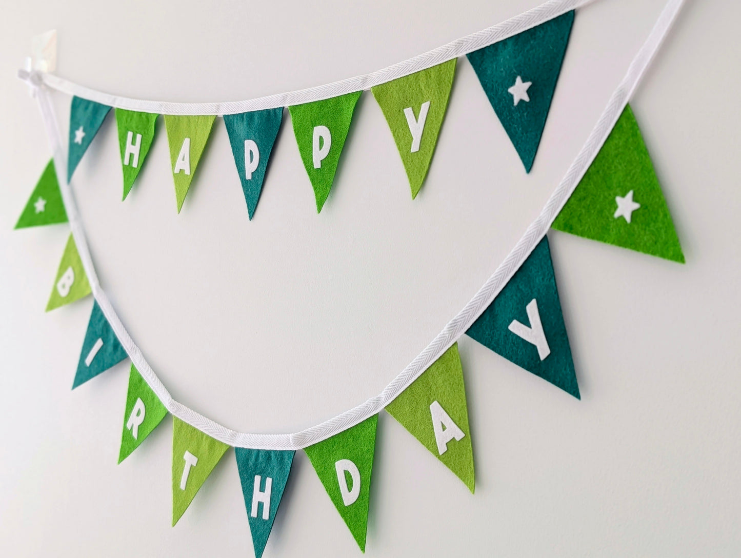 Felt Happy Birthday Bunting in Forest Greens - Smaller Size, Two Tiers