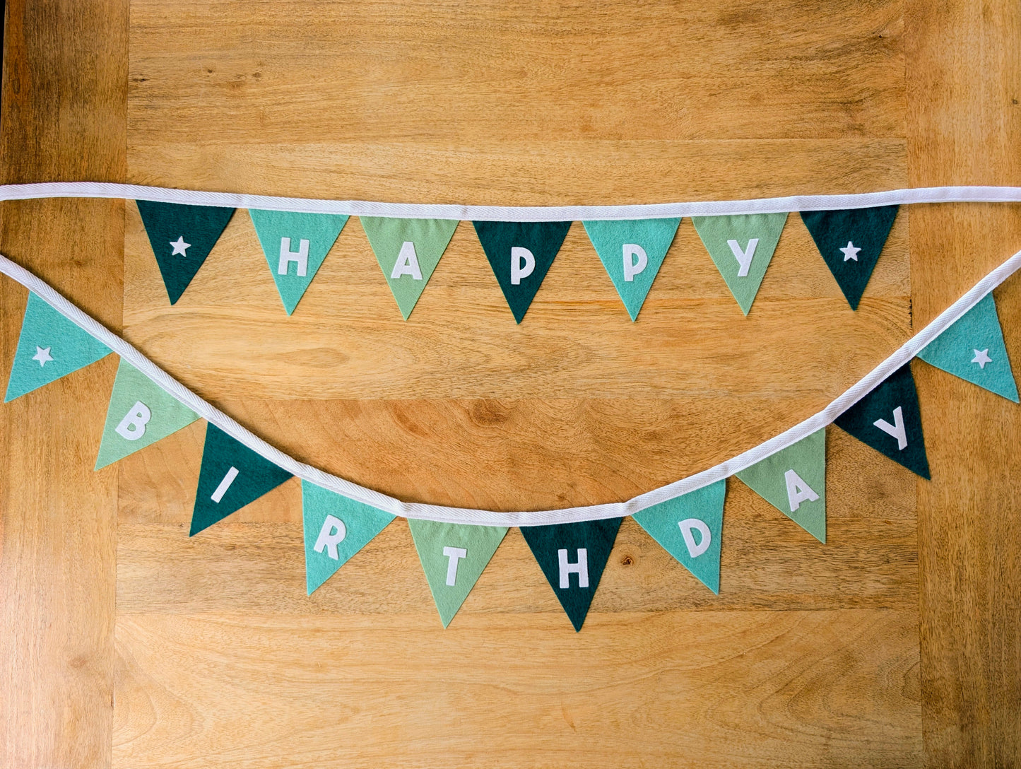 Felt Happy Birthday Bunting in Sea Greens - Smaller Size, Two Tiers