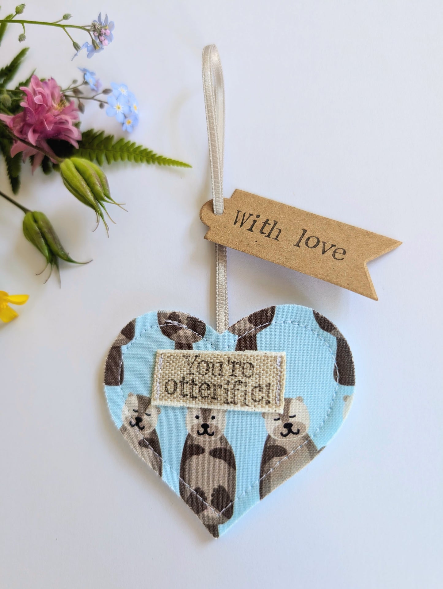 'You're otterific!' hanging heart decoration with plantable wildflower seed backing card