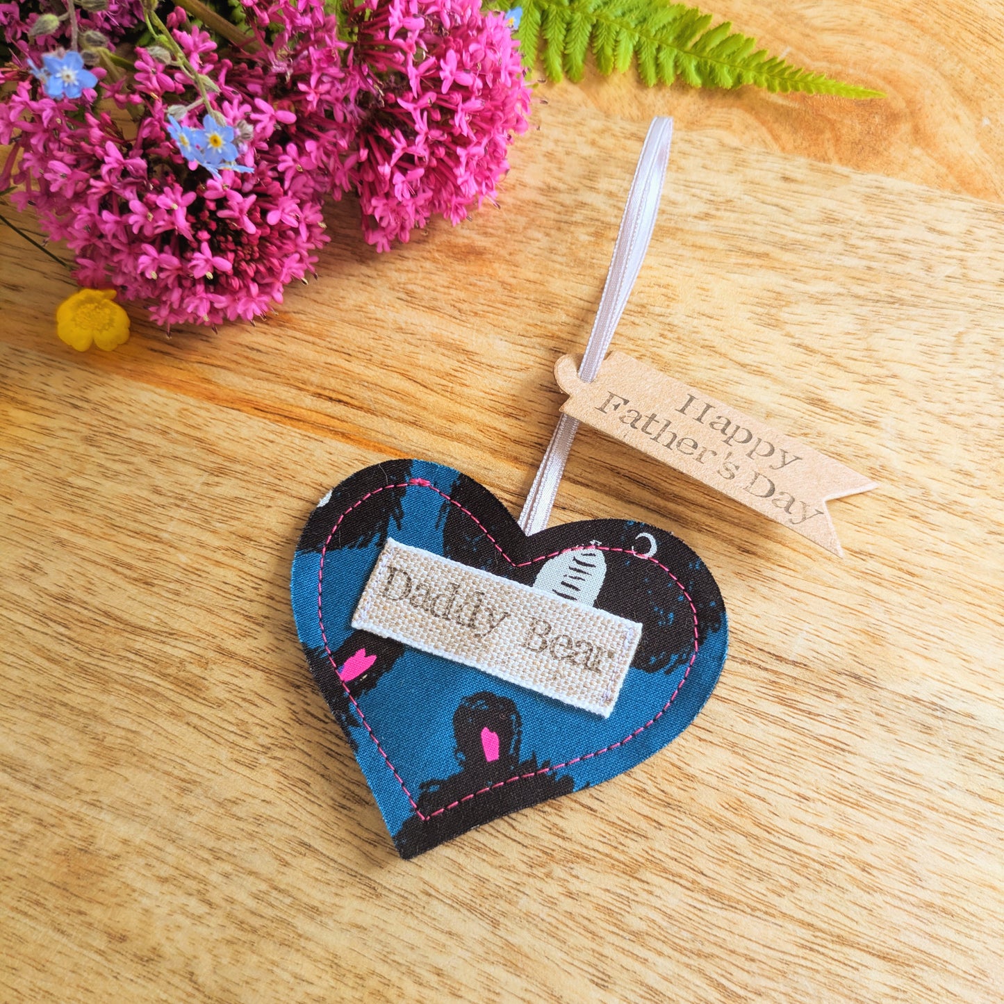 Daddy Bear Hanging Heart Decoration with Plantable Wildflower Seed Backing Card