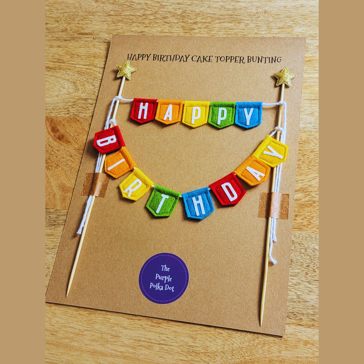 Felt Happy Birthday Cake Topper Spearhead Bunting in Rainbow Colours