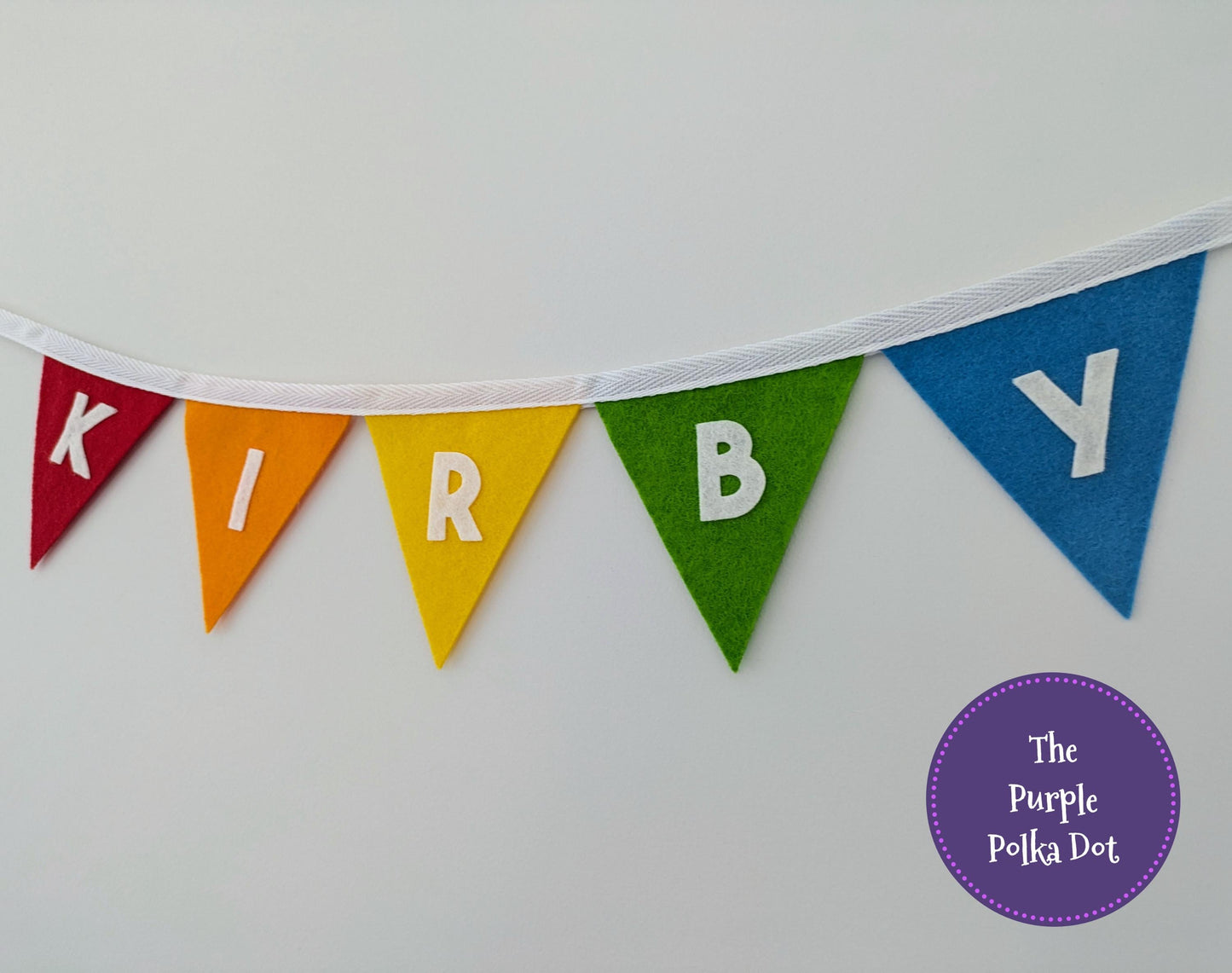 Custom personalised rainbow felt bunting with die-cut lettering