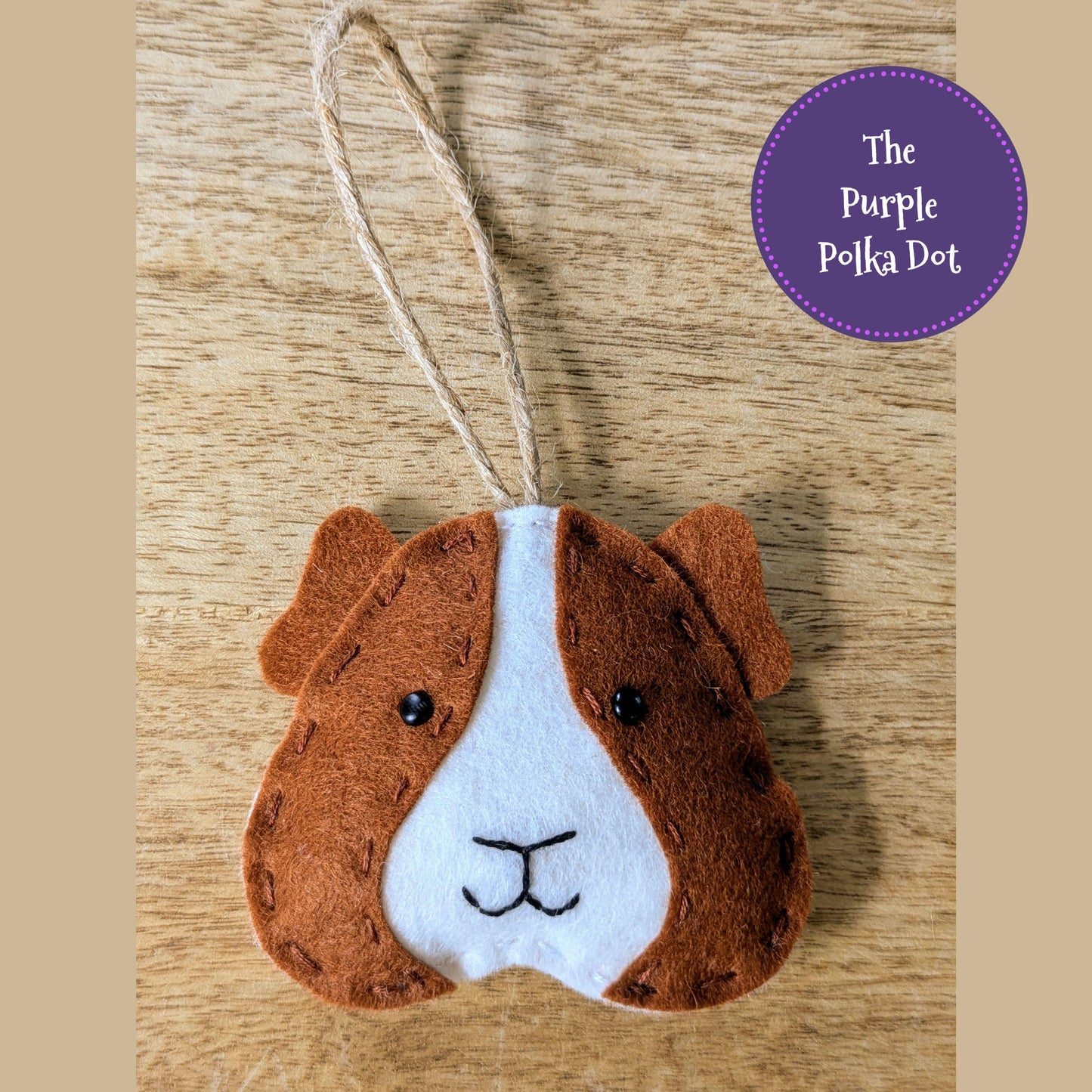 Handmade colourful felt guinea pig hanging ornament, wheek wheek cavy card, cute wool blend piggy decor, unique gift for guinea pig lover